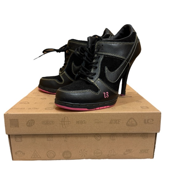 Nike Black and Pink Dunk High Heel Sneakers - Picture 3 of 10